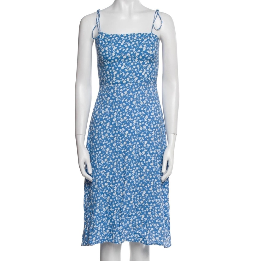 Reformation Dress Womens 16 Blue Floral Slip Strappy Adjustable Square Neck